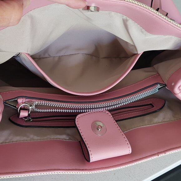 Nine West Pink & Beige Canvas Satchel Purse - Picture 12 of 16